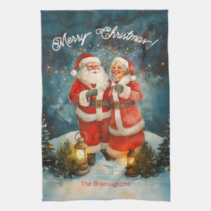 Santa Mrs Claus Merry Christmas Kitchen Towel