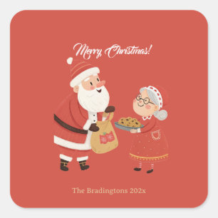 Santa Mrs Claus Merry Christmas Square Sticker