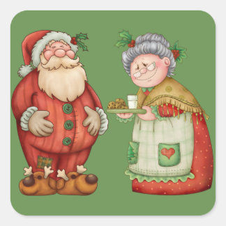 Santa Mrs Claus Milk Cookies Square Sticker