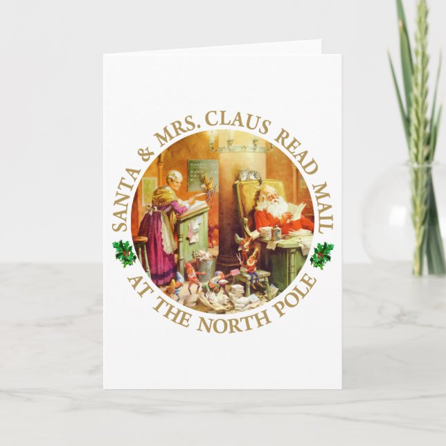 Santa & Mrs. Claus Read Mail at the North Pole Holiday Card (Front)