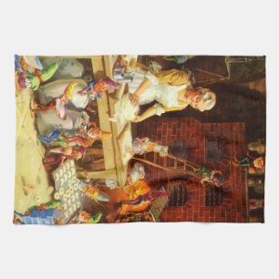Santa & Mrs. Claus & the Elves Bake Cookies Kitchen Towel