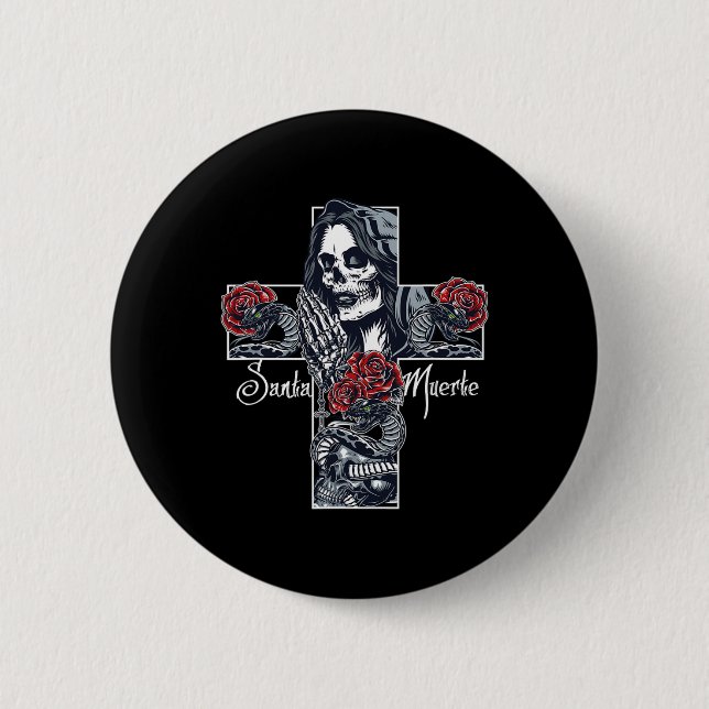 Santa Muerte Cross  2 Inch Round Button (Front)