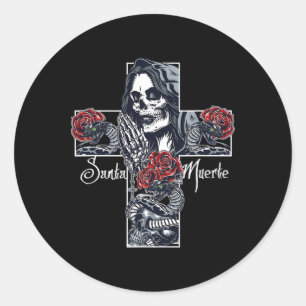 Santa Muerte Cross  Classic Round Sticker