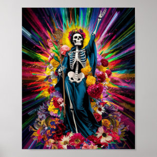 Santa Muerte with Colourful Light Poster
