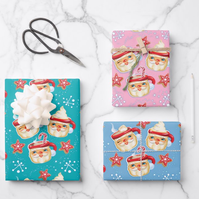 Santa Mugs + Cookies Christmas Gift Wrapping Paper (Front)