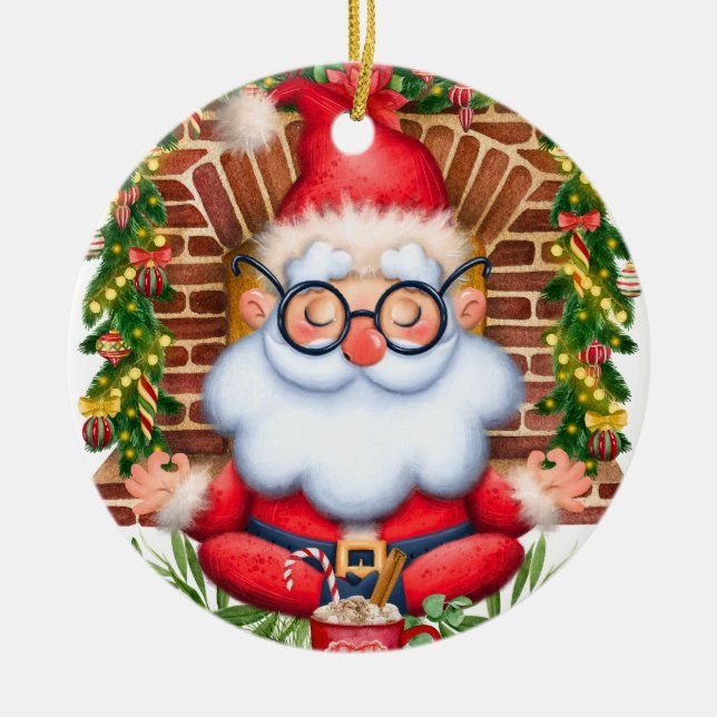Santa Namaste Yoga Pose Christmas  Ceramic Ornament (Front)