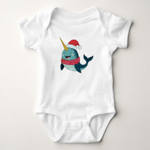 Santa Narwhal Christmas Holiday Baby Bodysuit