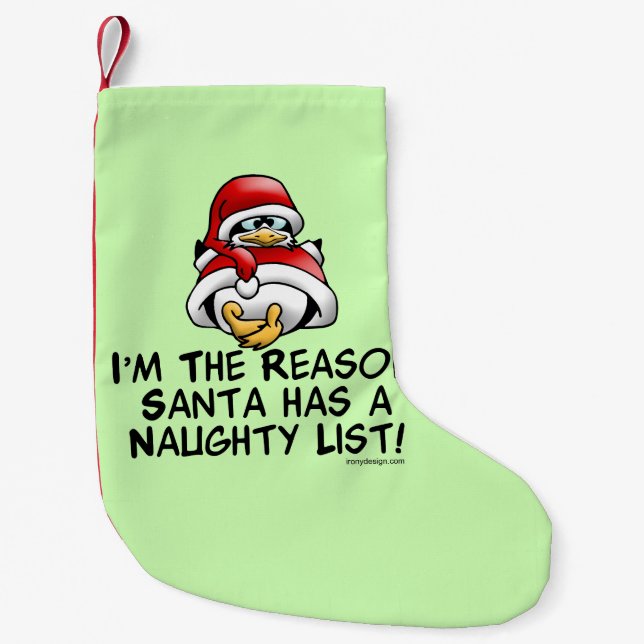 Santa Naughty List Christmas Penguin Small Christmas Stocking (Front)