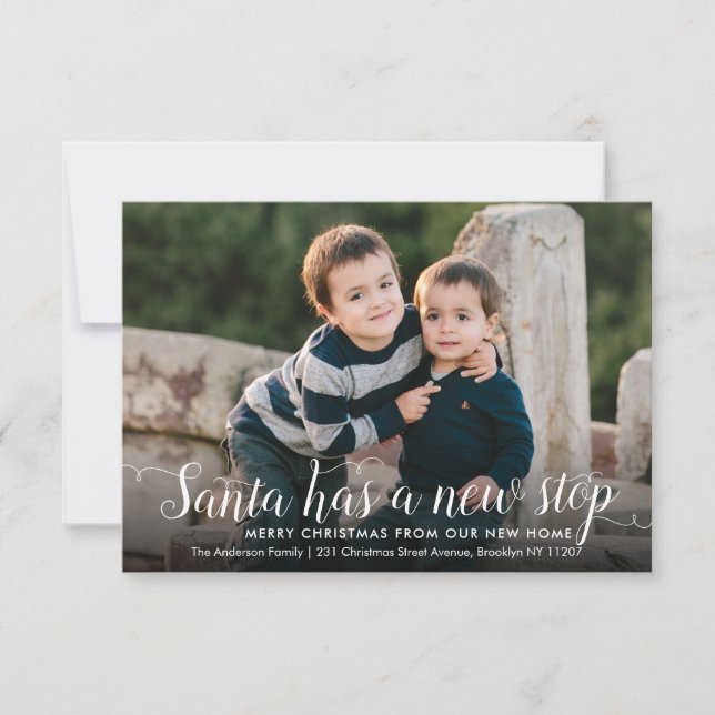 Santa New Home Stop Christmas Photo Holiday Moving Announcement (Front)