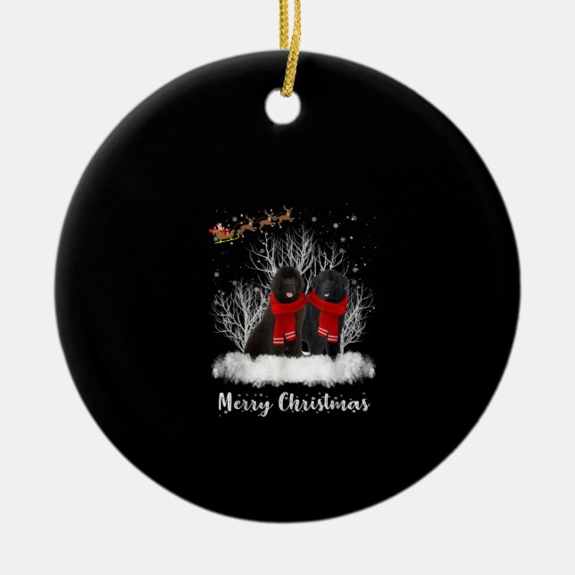 Santa Newfoundland Couple Merry Christmas Dog Gift Ceramic Ornament (Front)