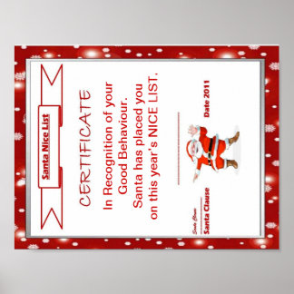 Santa Nice List Certificate Poster