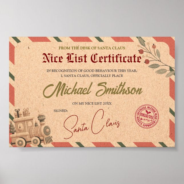Santa Nice List Certificate Poster (Front)