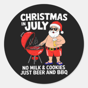 Santa No Milk Cookies Just Bbq Funny Christmas In  Classic Round Sticker