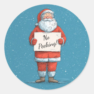 Santa No Peeking Christmas Classic Round Sticker