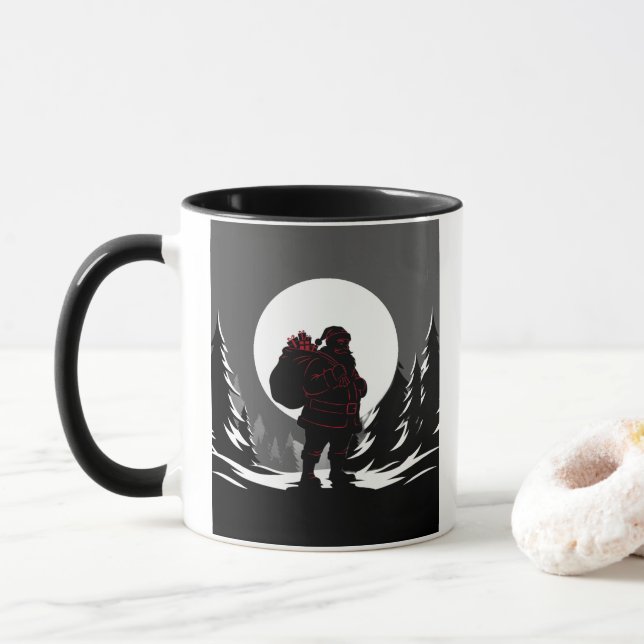 Santa Noir – Black & White Santa with Red Glow  Mug (With Donut)