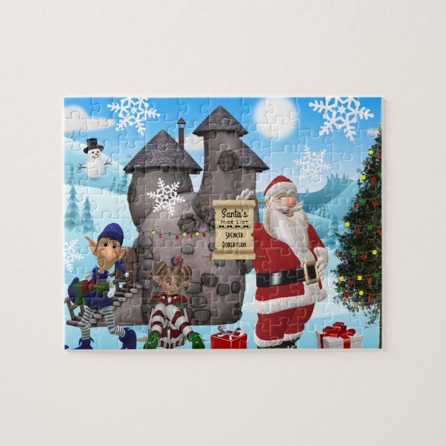 Santa North Pole Personalized w/Child's Name Jigsaw Puzzle (Horizontal)