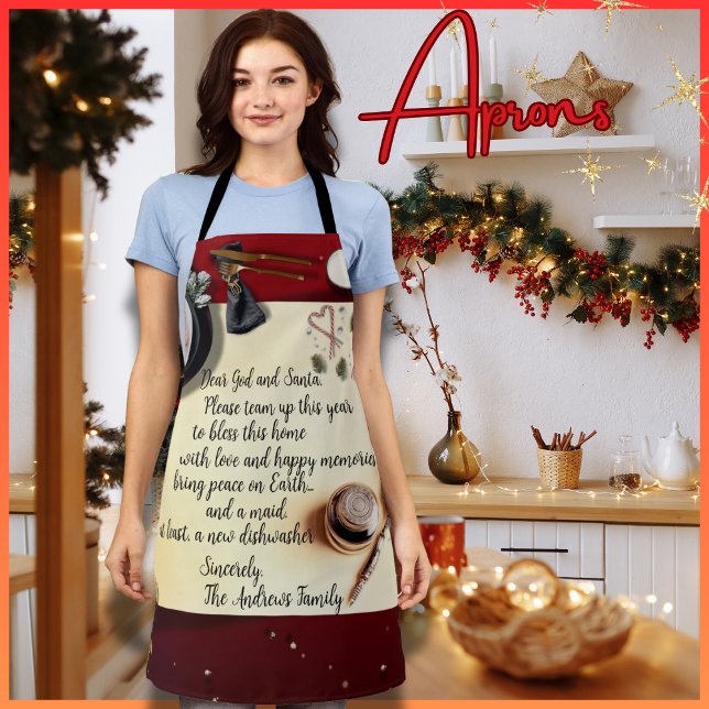 Santa Note Peace Funny Request Quill Pen Medium Apron (A pretty apron with a funny wish for something to make life less laborious)