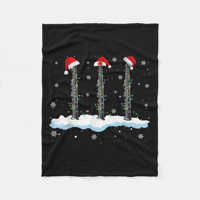 Santa Oboe Christmas Lights Funny Oboe Lover  Fleece Blanket (Front)
