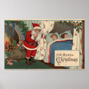 Santa Observing Sleeping Children Poster