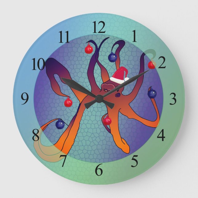 Santa Octopus Large Clock (Front)