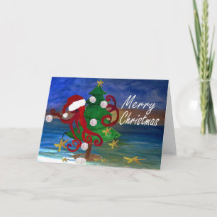 Santa octopus trim a trim coastal card