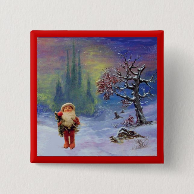 SANTA OF THE GNOMES 2 INCH SQUARE BUTTON (Front)
