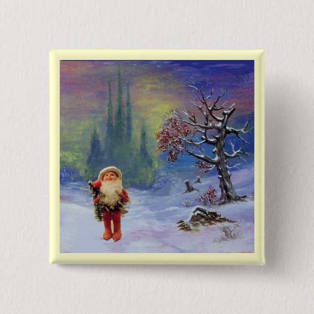 SANTA OF THE GNOMES 2 INCH SQUARE BUTTON (Front)