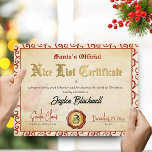 Santa Official Nice List Certificate Holiday Card<br><div class="desc">Make Christmas unforgettable with our Custom Santa Official Nice List Certificate Holiday Card! Printed on beautifully crafted, vintage-style old parchment paper, this certificate looks as if it came straight from the North Pole itself. With a festive design in classic red and gold, your loved ones will feel the magic of...</div>