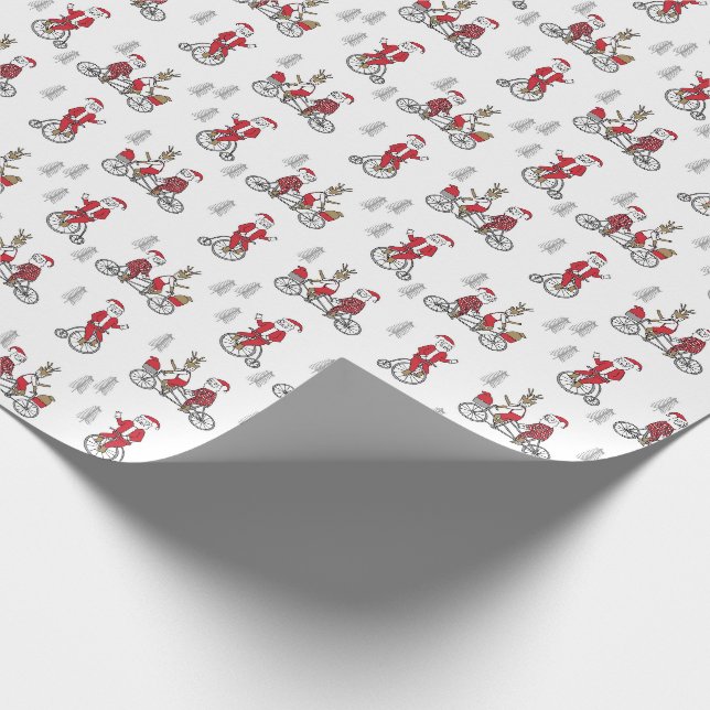 Santa on a bicycles cute kids novelty wrapping paper (Corner)