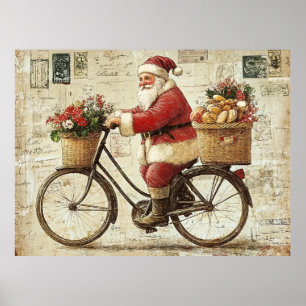 Santa on a Bike, vintage, Poster