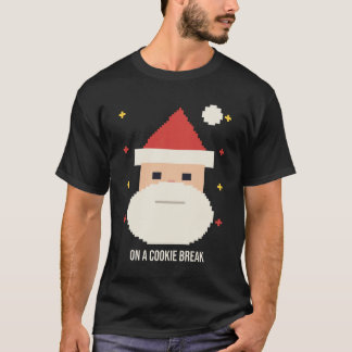 Santa on a Cookie Break Funny Pixel Christmas Tee