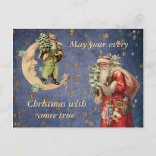 Santa on a Crescent Moon Holiday Postcard