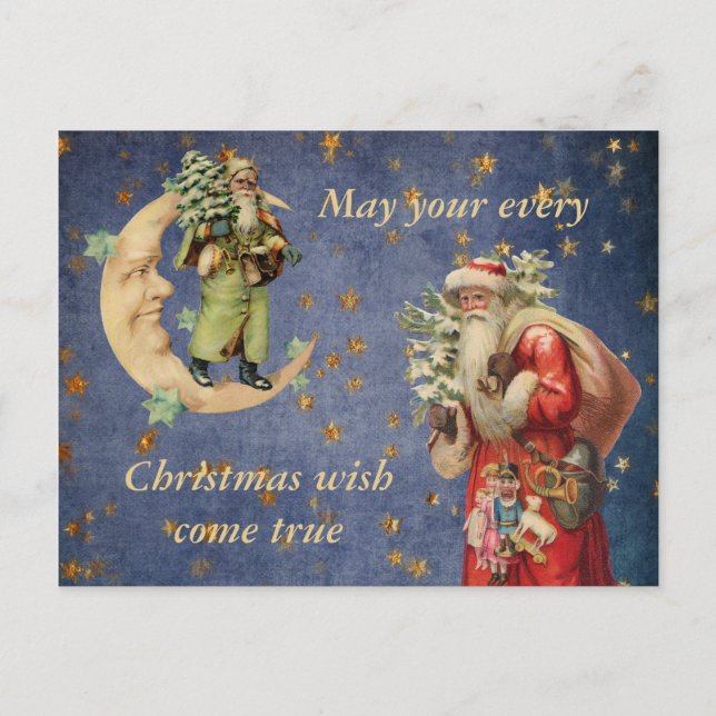 Santa on a Crescent Moon Holiday Postcard (Front)