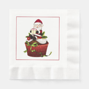 Santa on a Cupcake Christmas Paper Napkins