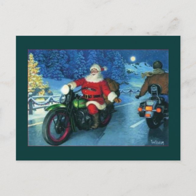 santa on a motocycle holiday postcard (Front)