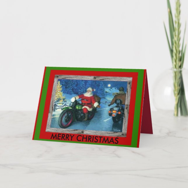 Santa on a motorcycle Christmas card (Front)
