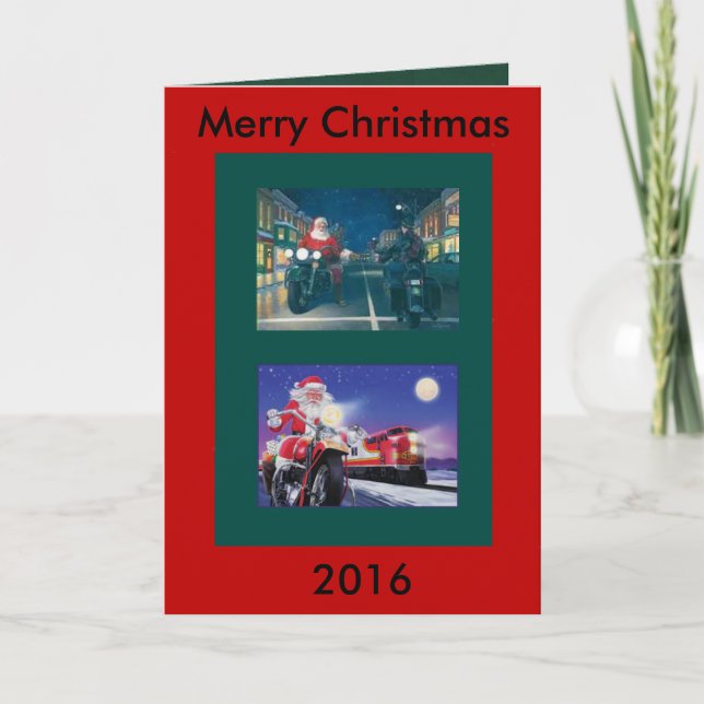 Santa on a Motorcycle Christmas card (Front)