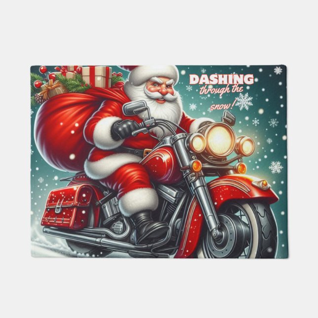 Santa on a motorcycle doormat (Front)