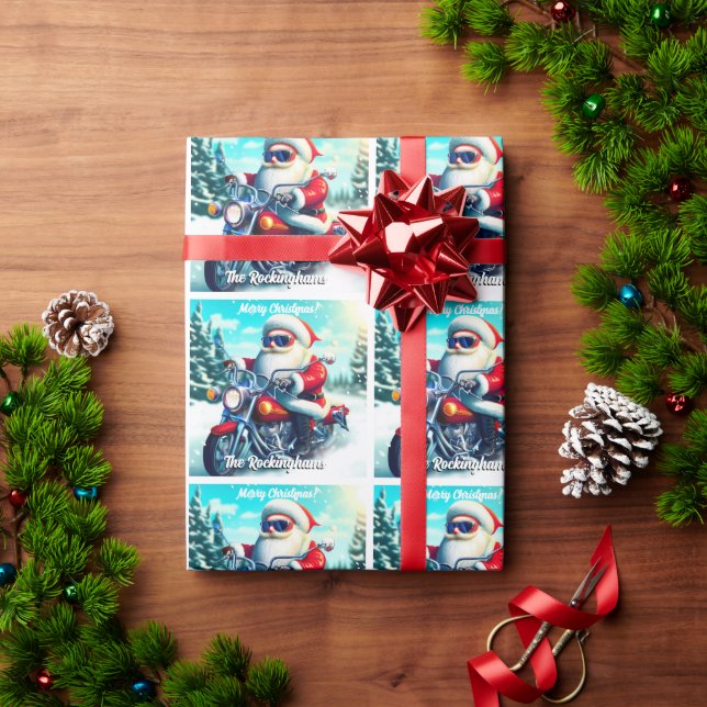 Santa on a Motorcycle in the Snow Wrapping Paper (Holiday Gift)