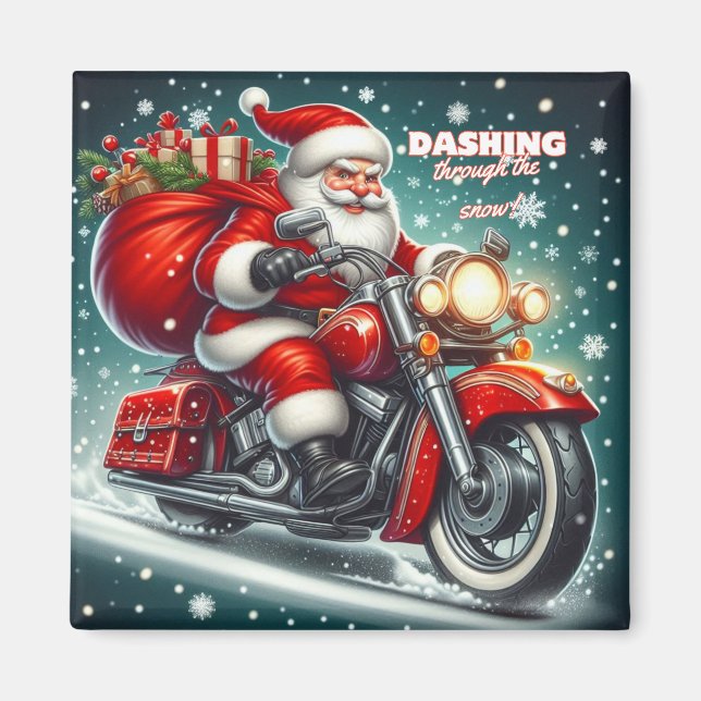Santa on a motorcycle magnet (Front)