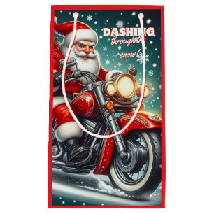 Santa on a motorcycle small gift bag