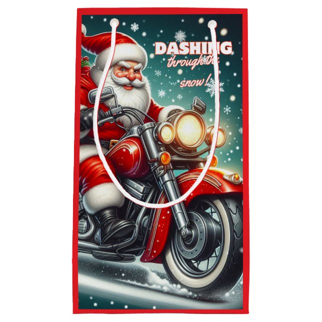 Santa on a motorcycle small gift bag (Front)