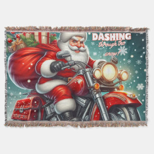 Santa on a motorcycle throw blanket