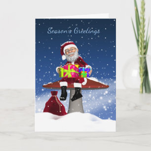 Santa On A Mushroom, Christmas Holiday Greeting Ca