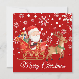 Santa on a reindeer sleight whimsical Holiday Card