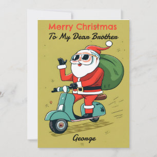 Santa on a Scooter With Sunglasses and X-Mas Gifts Holiday Card
