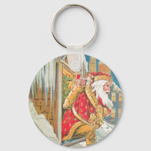 Santa on a Snowy Roof Keychain