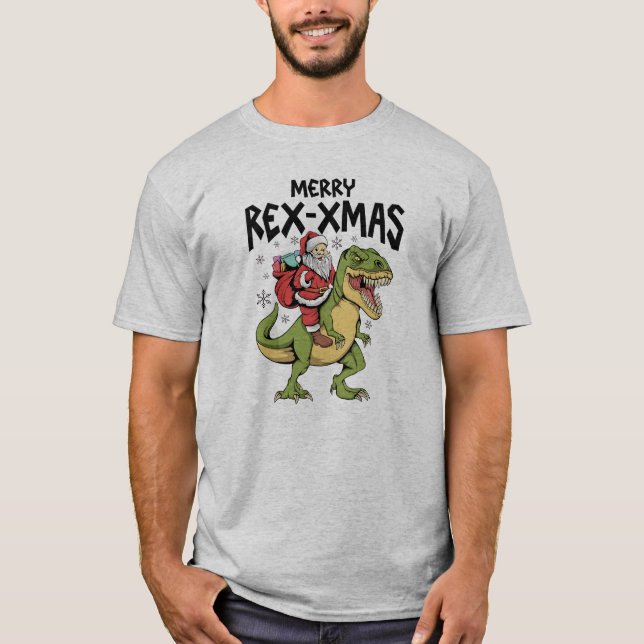 Santa on a t-rex, Mery-Rex-xmas T-Shirt (Front)