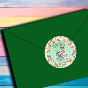 Santa on a Tropical Island Christmas in July Party Classic Round Sticker