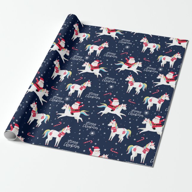 Santa on a Unicorn Wrapping Paper (Unrolled)